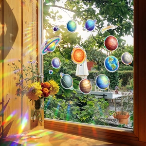 Rainbow Prism Window Stickers Solar System Planets Suncatcher Static Cling PVC Removable Decals For Glass