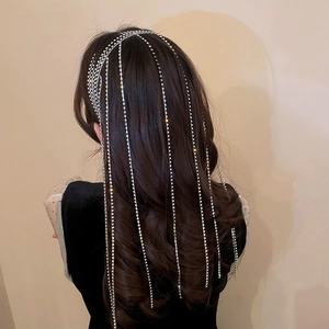 Diadema de flecos de diamantes de imitación brillante cadena de pelo elegante accesorio de moda