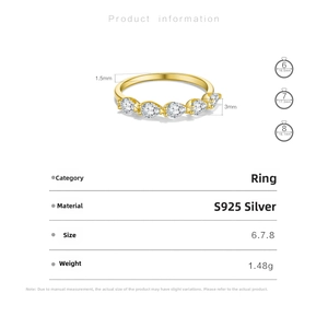 Detailed technical chart of S925 silver ring with 5 pear-cut zircons and size specs