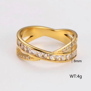 8mm gold-plated stainless steel crisscross ring with pavé-set zircon for women