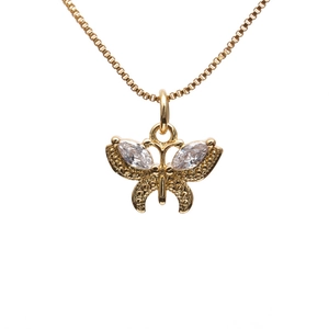 Elegant gold butterfly necklace with zircon crystal accents on a sleek gold box chain