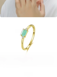 Detailed specs of 925 silver ring with 3x5mm emerald cut mint green stone and zircon
