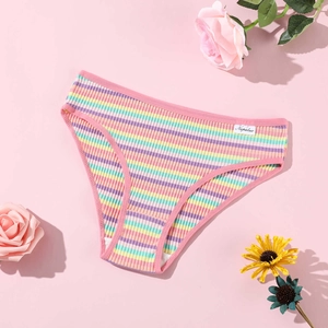 Colorful striped ribbed cotton panties for women with low waist and breathable fabric