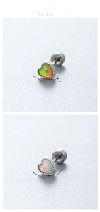Detailed macro of heart opal earrings with screw back design and 0.5cm diameter size