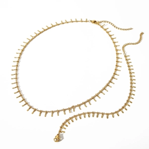 Elegant 18k gold plated stainless steel necklace with small rectangular fringe charms