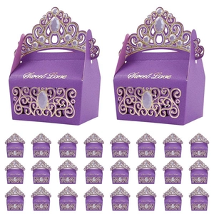 European purple crown hollow paper candy box for weddings with Sweet Love print