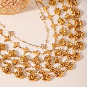 18K gold plated stainless steel necklaces with butterfly and shell pendants