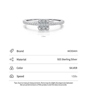 Elegant S925 sterling silver ring featuring a sparkling rectangular zircon centerpiece