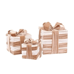 Three-piece champagne velvet Christmas gift box set with bows for holiday decoration