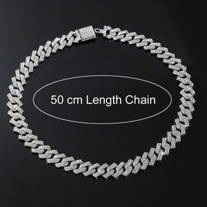 50cm silver iced out cuban link necklace with rhinestones and box clasp on black background
