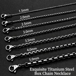 Men's titanium steel box chain necklaces in multiple sizes with secure lobster clasps