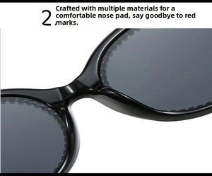Detail shot of the comfortable nose pads and sleek black frame of these luxury sunglasses