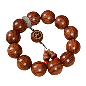 Bracelet bouddhiste en bois Huanghuali avec motif tigre et perle d'espacement en jade