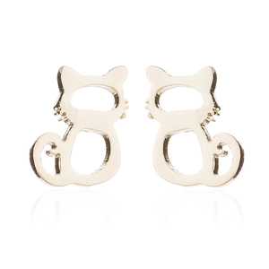 Minimalist hollow cat earrings in golden finish with elegant animal silhouette design