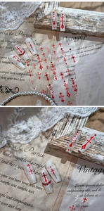 Gothic red cross nail stickers with relief texture and vintage lace patterns
