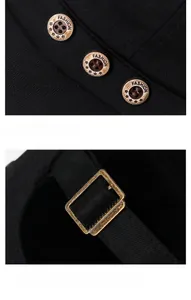Detail of vintage metal buttons with Fashion engraving and adjustable back strap buckle