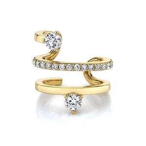 Elegant 18k gold double-layer ear cuff with shimmering micro-pave zircon crystals