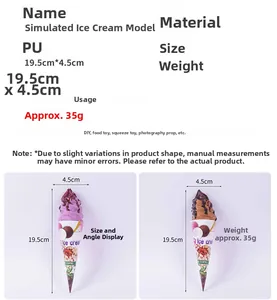 Detailed view of realistic 19.5cm PU faux ice cream cones for props and decoration