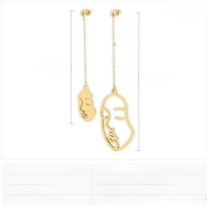 Spécifications de taille pour boucles d'oreilles asymétriques en acier doré visage