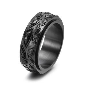 Matte black titanium steel ring featuring rotatable eye relief in a gothic style design