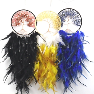 Tree Of Life Dream Catcher Handmade Crystal Stone Feather Beads Hanging Ornament Bohemian Home Wall Decor Bedroom Gift