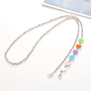 Silver metal crossbody chain strap with colorful heart charms for phone cases or bags
