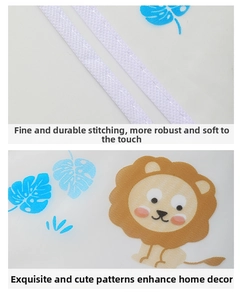 Close-up of fine stitching and cartoon lion pattern on thickened garment dust bag