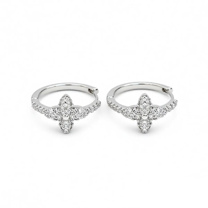 Silver clover stud earrings with sparkling round cubic zirconia for daily elegant wear