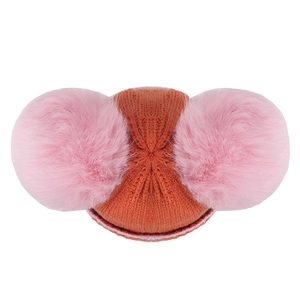 Bonnet d'hiver en tricot pour enfants avec de grands pompons en fausse fourrure rose