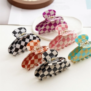 Colorful checkered hair claw clips set for women in purple pink and turquoise