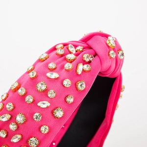 Baroque rose red knotted headband with sparkling rhinestones and gold claw settings