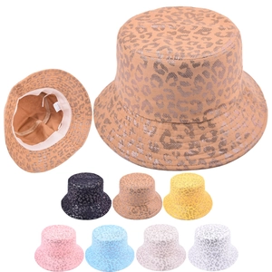 Metallic Leopard Print Cotton Bucket Hat Outdoor Fashion Sun Protection Hip Hop Sun Hat For Women Men