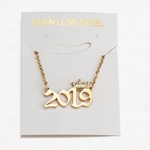 Stainless Steel Birth Year Necklace With Crown Pendant For Women Girls Memorial Date Jewelry Accessory
