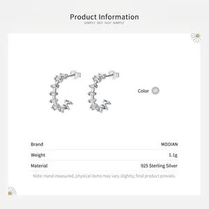 S925 sterling silver C-shaped hoop earrings featuring sparkling baguette and round cut stones