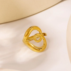 Golden heart spiral knot open ring in stainless steel with a high-polished finish