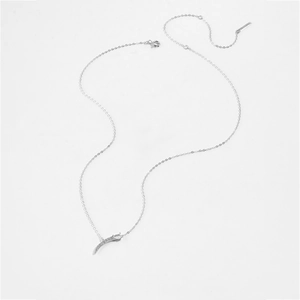Detail of S925 sterling silver crescent moon pendant necklace with micro-set zircon stones