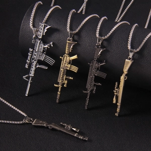 Assault Rifle Pendant Necklace Stainless Steel And Alloy Hip Hop Punk Vintage Retro Novelty Jewelry Accessory For Men