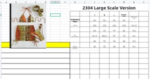Size chart for women's three-piece bikini set including waist and bust measurements