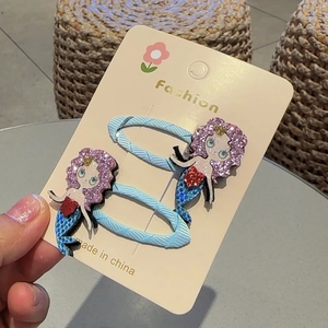 Lot de deux barrettes sirène pour enfants avec ruban bleu et motifs de dessin animé