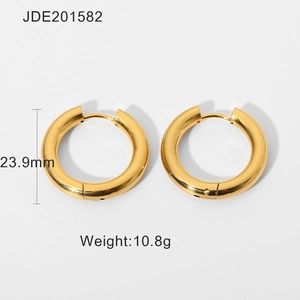 Polished 18K gold-plated stainless steel hoop earrings with 23.9mm diameter detail
