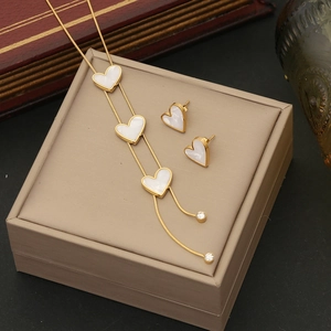 Stainless Steel Necklace And Earrings With Shell Heart Roman Numeral Gold Plated Fashion Jewelry For Women Elegant