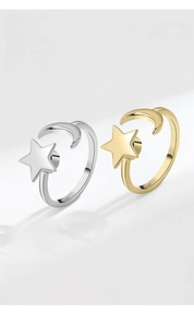 Detailed close-up showing S925 hallmark on gold and silver star moon rings