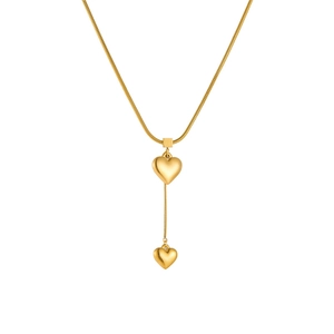 Elegant gold-plated heart pendant lariat necklace with minimalist snake chain