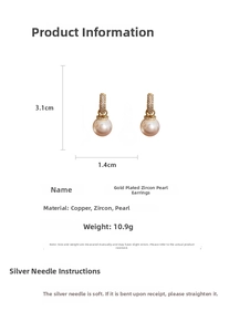 Detailed size specifications for gold-plated zircon pearl huggie hoop earrings