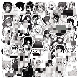 50-piece set of black and white anime girl stickers for waterproof DIY decoration