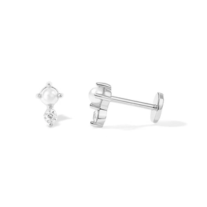 Flat back silver studs detail showing set white pearls and clear cubic zirconia stones