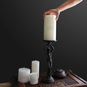 Vintage iron female bust candle holder with white classic scented pillar candles set