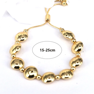 Bracciale regolabile con perle dorate lucide e indicazione della lunghezza di 15-25cm