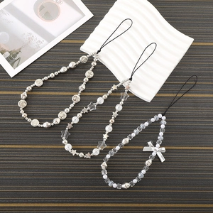 Beaded Phone Lanyard Strap Colorful Acrylic Beads Faux Artificial Pearl Anti-Lost Wrist Chain Fashionable For Women