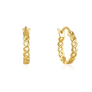 Detailed view of S925 sterling silver chain earrings in golden twisted hollow design